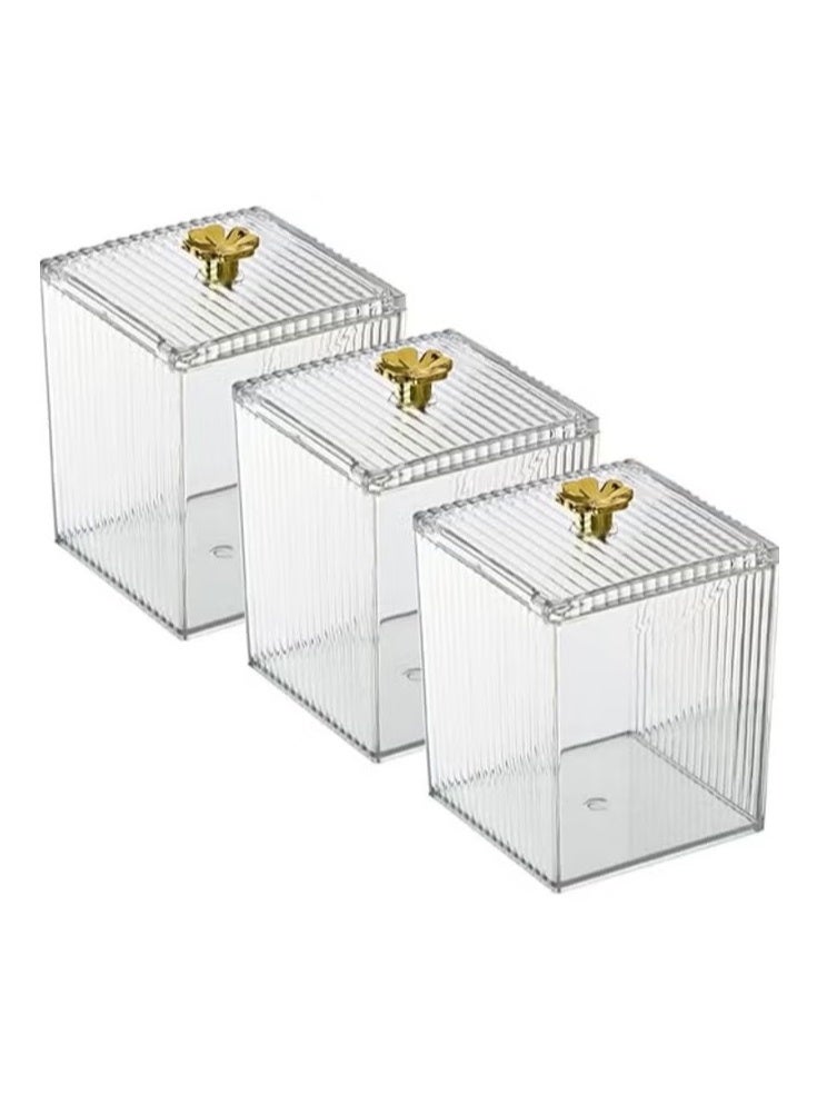 مجموعة من 3 برطمانات للحمام من ، حامل أعواد قطنية، برطمانات صيدلية، حامل كرات قطنية أكريليك، علب حمام شفافة مع غطاء، موزع حامل أعواد قطنية، أعواد قطنية، خيط تنظيف الأسنان، برطمان حمام - Image 4